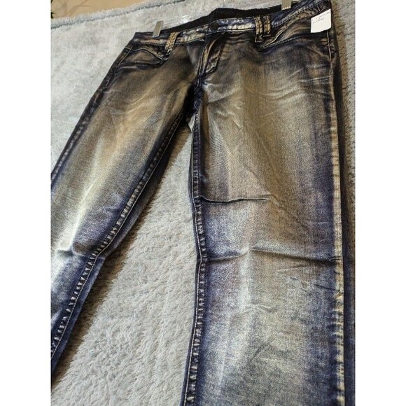 Shiny Blue Silver Bebe Jeans 31 Straight Leg Skinny pants NWT Metallic - Picture 7 of 11